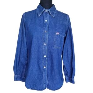 Carolina Blues Denim Blue Cotton Button Front Shirt Patriotic Women's Size M